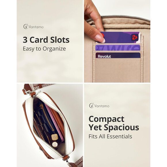 White & Brown Quilted Crossbody Bag for Women with RFID, Anti-Pickpocket Clip, A - Picture 3 of 6